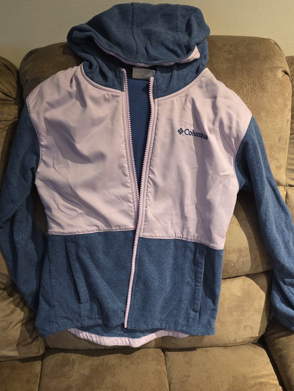 Columbia Hooded Two-Tone Jacket in Blue and Light Pink